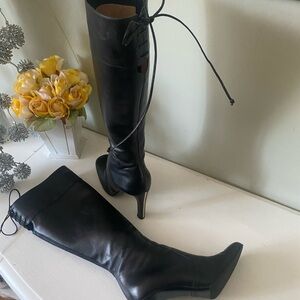 Valentino Elegant Black Leather Knee-High Boots size 6